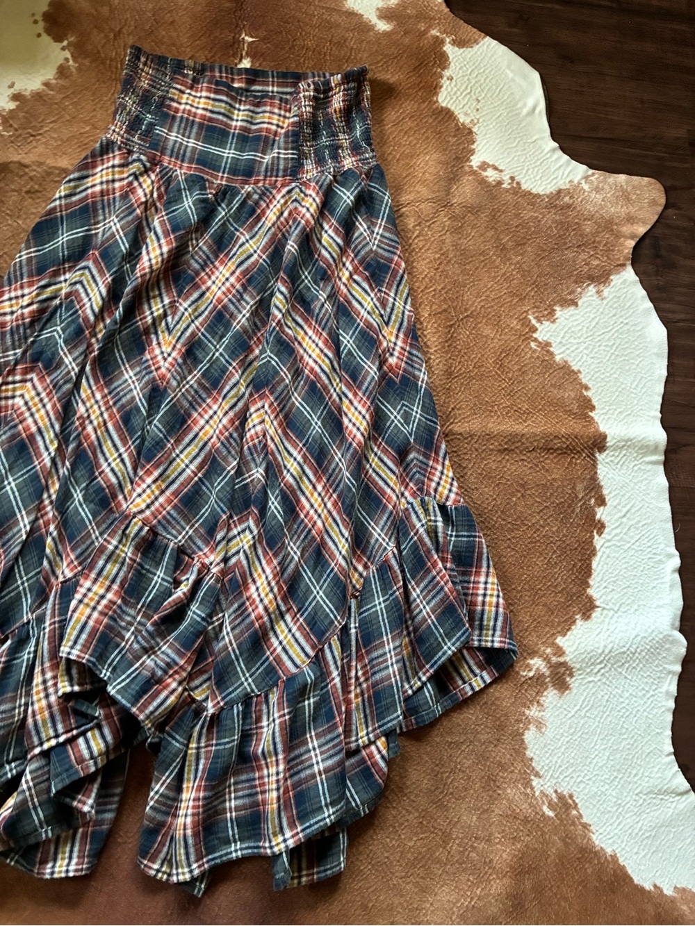 Women's natural life Plaid High-Waist Ruffled Midi Skirt - Multi - Picture 2 of 3